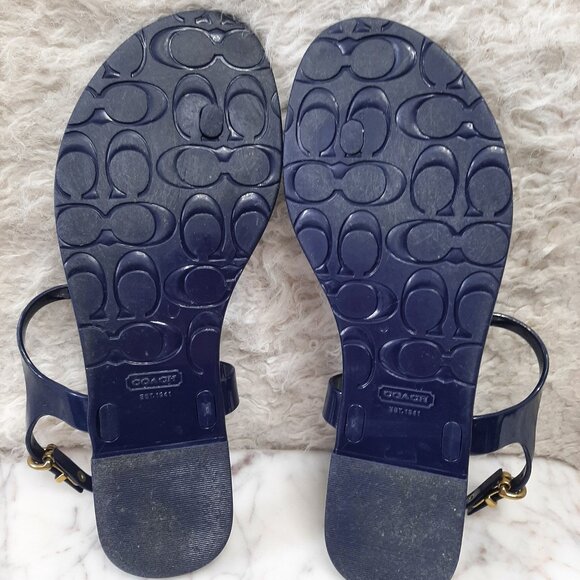 Coach Women’s Navy Blue Gold Phila Jelly Thong Sandals Size 8B - Picture 4 of 6